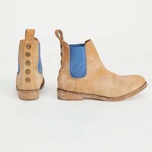 Free People x Farylrobin Mountain Peak Camel & Cobalt Chelsea Boots. Size 9